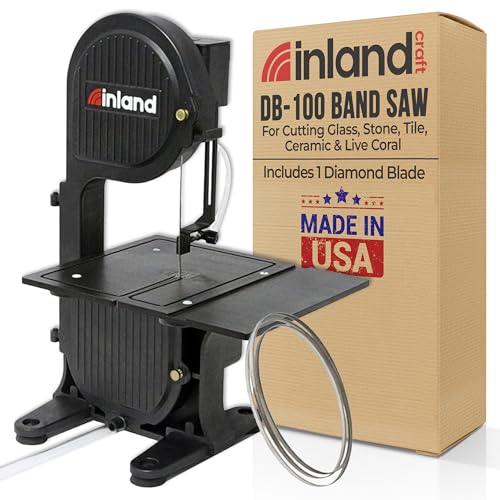 Inland Craft DB-100 Band Saw Machine for Cutting Stained Glass, Stone, Plastic, Wood, Metal, Coral - Band Saws for Woodworking, Metal Cutting Bandsaw - Includes Diamond Blade - Black
