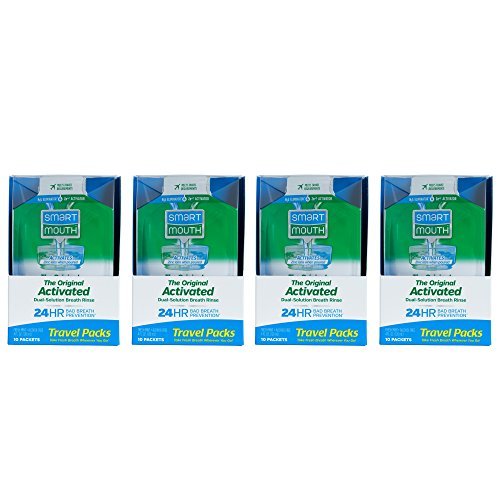 SmartMouth Mouthwash Travel Packets for 24 Hours of Fresh Breath Guaranteed, 4 Boxes, 10 packs each