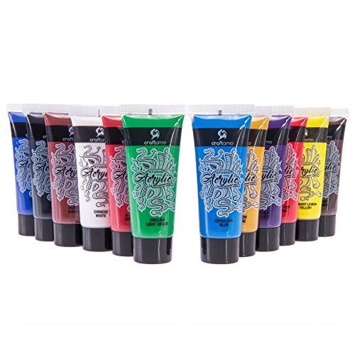 Craftamo-Acrylic-Paints-Set-12-x-27ml-Tubes-Acrylic-Painting-Set-For-Use-On-Artist-Canvas-As-Fabric-Paint-Model-Car-Paint-Glass-Paint-Clay-Paint-Nail-Art-Paint-Or-Craft-Paint-Set