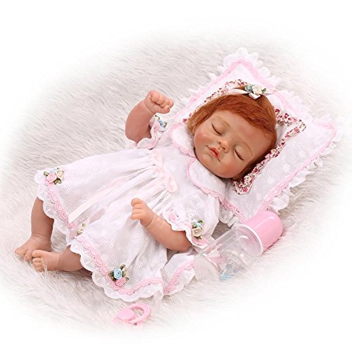 Newborn Sleeping Fake Baby Girl So Truly Real Lifelike Reborn Doll Cruly Mohair,17-Inch Kids Nursery Toy with her pillow