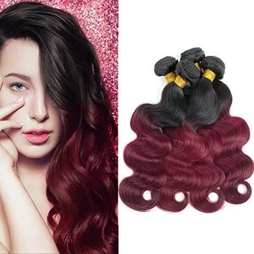 Baiermei Hair Brazilian Virgin Hair T1b 99J Burgundy Ombre Hair Bundles 8A Grade Human Hair Tangle Free Soft Feel (12" 14" 16" 18")…