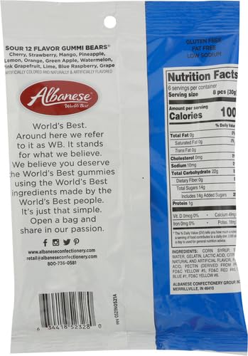 ALBANESE 12 SOUR FLAVORS GUMMY BEARS 7 OZ.12
