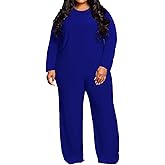 TOPSRANI Womens Plus Size Lounge Set V-Neck 2 Piece Outfits Sweatsuits Tracksuit Long Sleeve Baggy Wide Leg Pant Sets