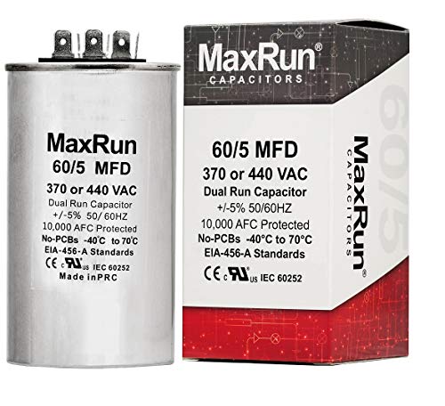 MAXRUN 60+5 MFD uf 370 or 440 Volt VAC Round Motor Dual Run Capacitor for AC Air Conditioner Condenser - 60/5 uf MFD 440V Straight Cool or Heat Pump - Will Run AC Motor and Fan - 5 Year Warranty: Industrial & Scientific