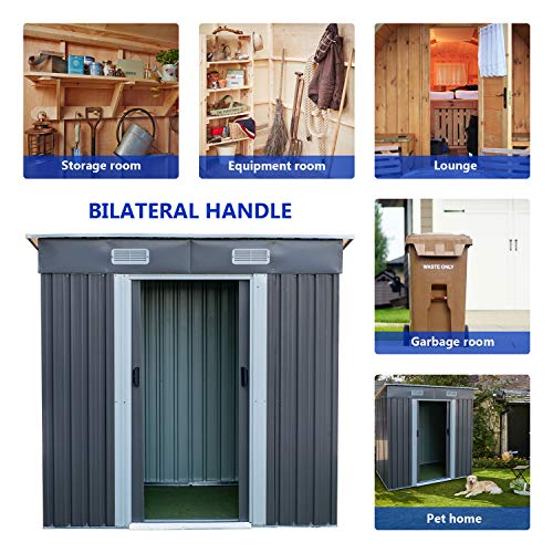 BAHOM Horizontal Outdoor Storage Shed 4X6 FT, Lockable Organizer for Garden, Patio, Backyard Tools and Accessories, Grey