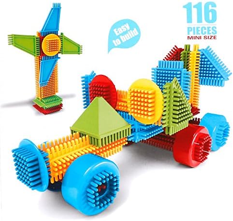 ZoeZ Bristle Blocks Building Set Educational Construction Interlocking Stacking Bristle Builder for Toddlers with Illustrated Guide Book by (116-Pieces with Coloured Box Package)