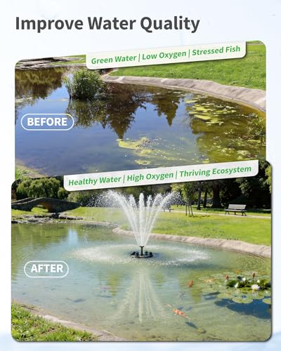 POPOSOAP Floating Pond Fountain & Aerator Complete Kit with LED Lights, 4500 L/h Water Pump, 9m Power Cord, 3 Spray Styles for Ponds, Pools, Lakes & Water Gardens