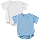 Jimonda Baby Bubble Romper Boy Girl Solid Color T-Shirt Outfits Short Sleeve Bodysuit Organic Cotton 2Pcs