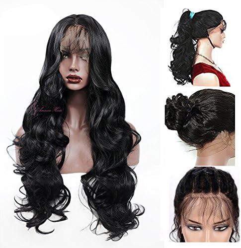 Synthetic Hair Glueless Body Wave Lace Front Wigs With Baby Hair Pre Plucked Hairline For African Americans 200% Density Black Hair 24"
