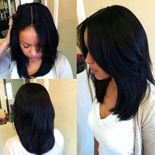 Fashion Medium Long Straight Synthetic Hair Wigs For Black Women Natural Black Heat Resistant None Lace Front Party Wigs 23 inch (Black)