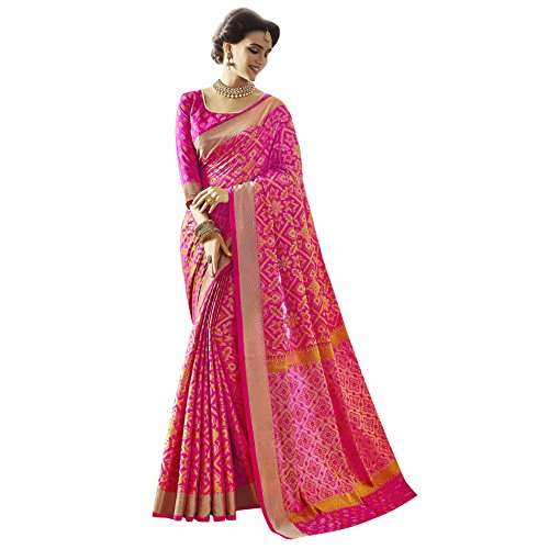 Viva N Diva Saree For Women's Party Wear Pink Color Patola Silk Saree With Un Stitched Blouse Piece,Free Size