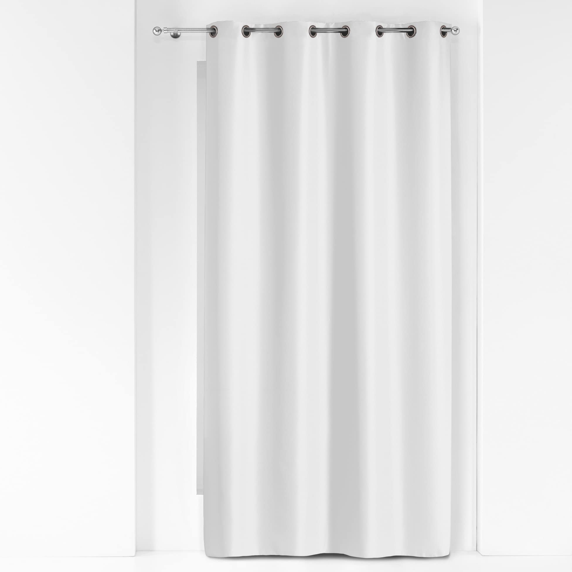 Douceur d'Interieur 140 x 280 cm Plain Polyester Metal Essentiel Curtain Rings, Blanc