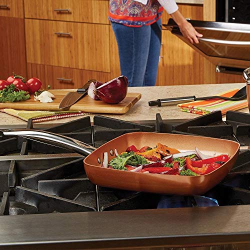 Copper Chef 9.5 Inch Square Frying Pan With Lid -Skillet with Ceramic Non Stick Coating. Perfect CookwareForSaute And Grill (Certified Refurbished)