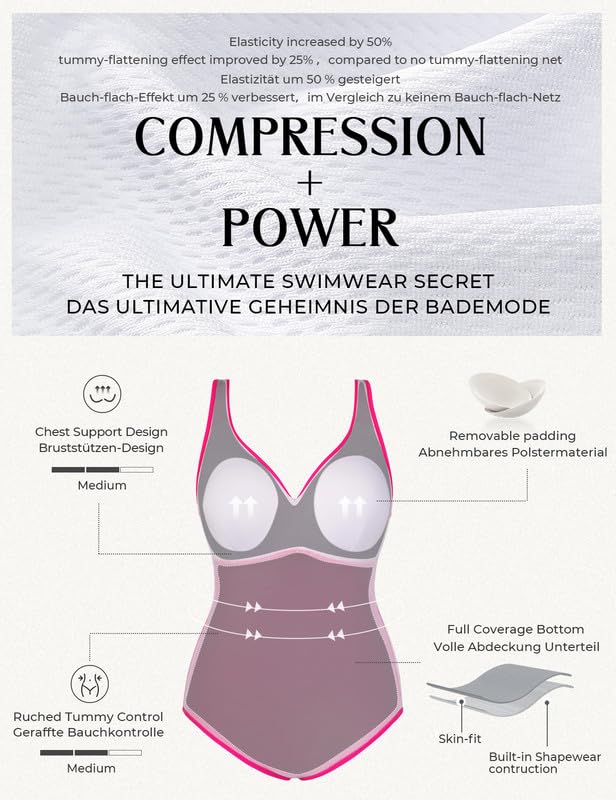 Hanna Nikole Women's Tummy Control Swimsuit Large Sizes Push Up Swimwear One-Piece Shape Swimsuits Elegant Swimwear Crossover Monokinis Adjustable Swimsuit Comfortable Beachwear