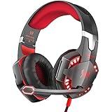 VersionTech G2000 Gaming Headset for PC Computer, Comfortable Over Ear Headphones with Microphone, Led Lights &amp; In-Line Volume Control (Not compatible with PS3/PS4/Xbox One/Xbox 360)- Red