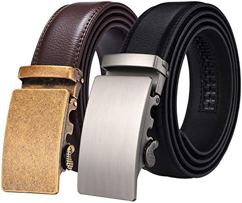 Xhtang Men's Solid Buckle with Automatic Ratchet Leather Belt 35mm Wide 1 3/8"