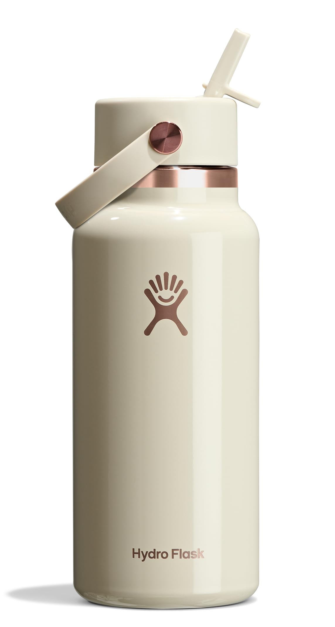 Hydro Flask Water Bottle - Insulated Stainless Steel - Wide Mouth Flex Straw Lid, Non Spill, Leakproof and Refillable in 32 Oz Linen Rose Gold Image