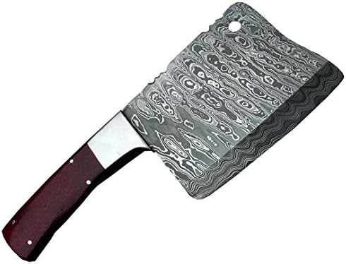 GF-43TB-6A36-8666 Damascus Knife Handmade Cleaver Micarta Handle With Sheath