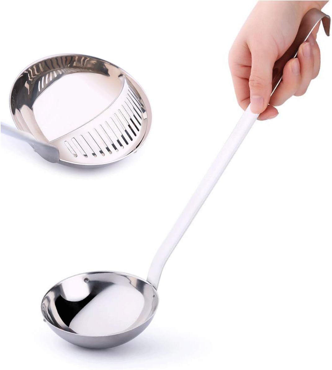Kakamono Soup Ladle Baseline Skimmer Spoon/Dipper, kitchamajigs Strainer Ladle Stainless SteelTwo-Purpose Skimmer Spoon Hand Spider Skimmer Soups