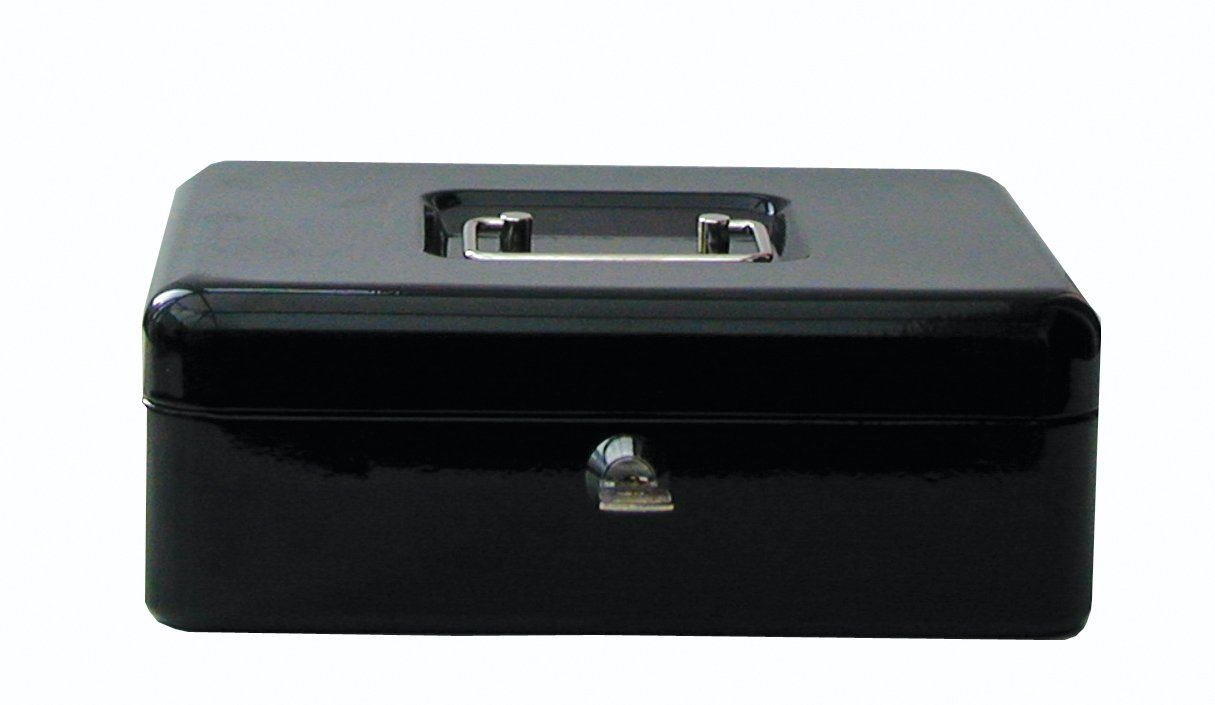 HEAVY DUTY CASH TIN Lockable Petty Money, Coin And Note Security Box + 2 Keys (Black, 10")