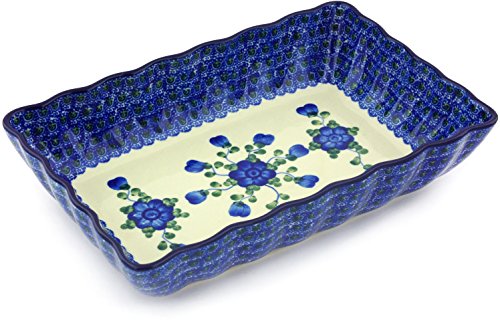Polish Pottery Rectangular Baker 11-inch Blue Poppies