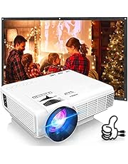 Projector with 100'' Projector Screen, Latest 1080P Full HD Outdoor Movie Projector, Mini Portable Projector Compatible with TV Stick, Video Games, HDMI, USB, TF, VGA, AUX, AV