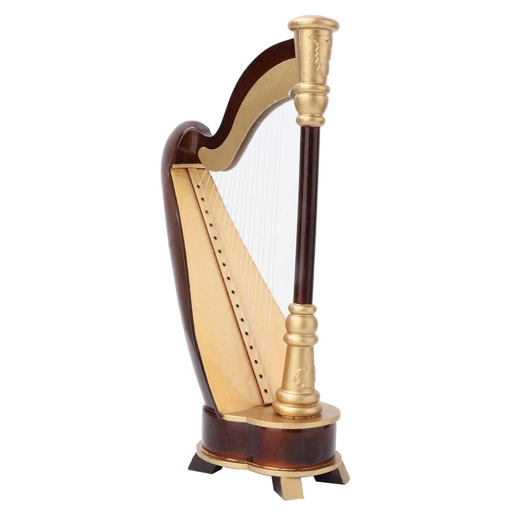 25cm Wooden Harp Model Musical Decorative Accessories Instrument Model Home Ornaments with Storage Box