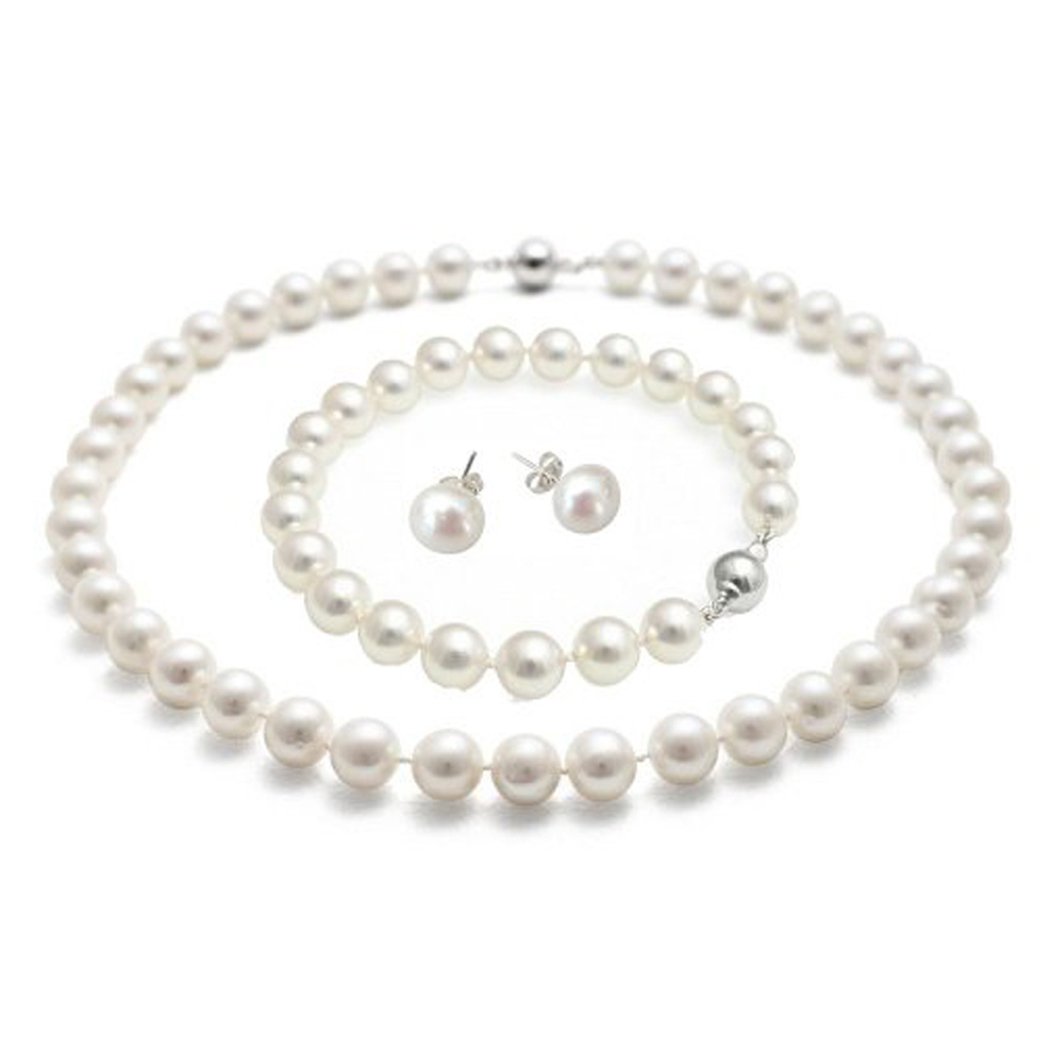 Treasure Bay AA Grade 8-9mm Ellena Pearl Necklace, Bracelet & Earrings Set (18)