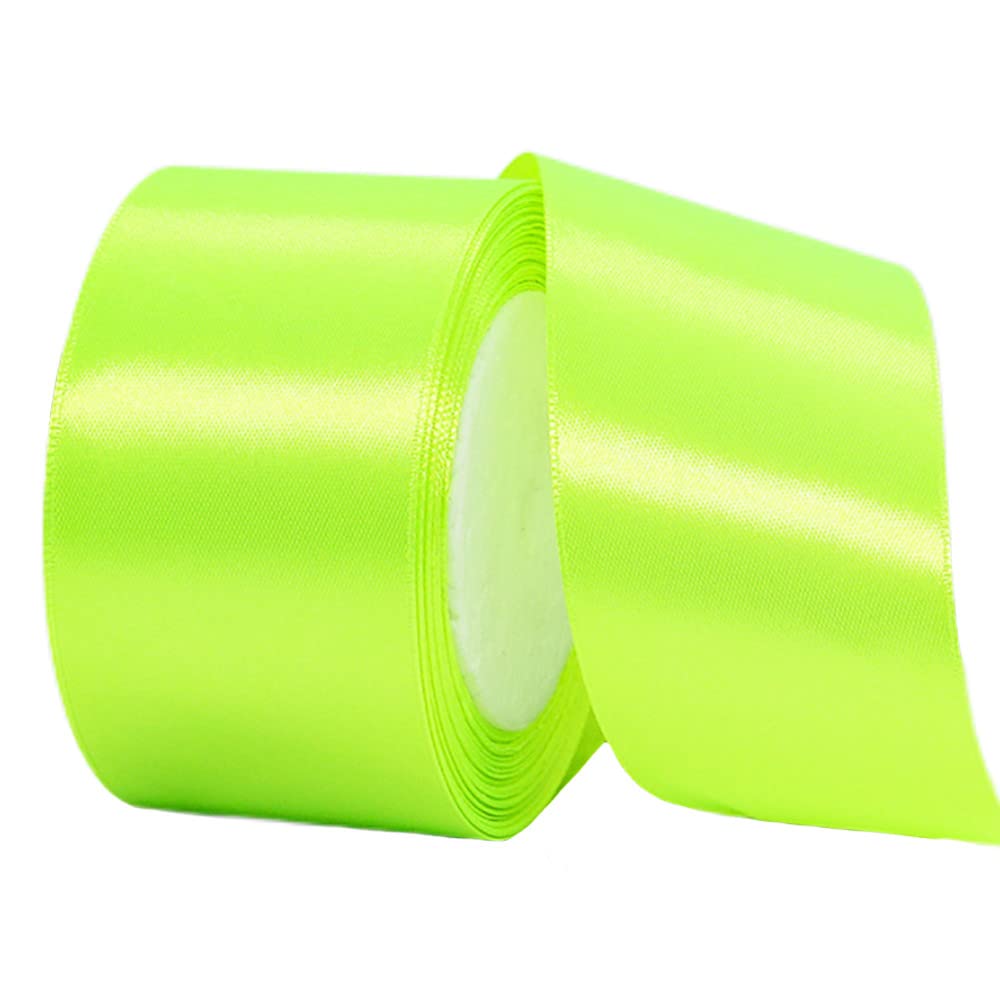 50mm Wide Thick Fluorescent Green Ribbon for Gift Wrapping,22m 2Inch Large Fabric Satin Ribbon Green Bow for Gift Wrapping,Ribbons for Crafting,Hair,Wedding Car,Presents,Cake,Christmas Decorations