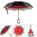BAGAIL Double Layer Inverted Umbrella Reverse Folding Umbrellas Windproof UV Protection Big Straight Umbrella for Car Rain Outdoor with C-Shaped Handle (Red&White Dot)