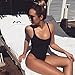 Dixperfect Women's Retro 80s/90s Inspired High Cut One Piece Swimwear Bathing Suit (XL, Black)
