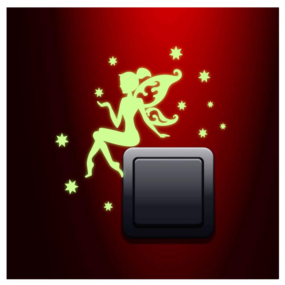 Glow in The Dark Fairy and Stars Stickers | Plug and Switch Sticker – Fluorescent Wall Decoration | 20 x 20 cm