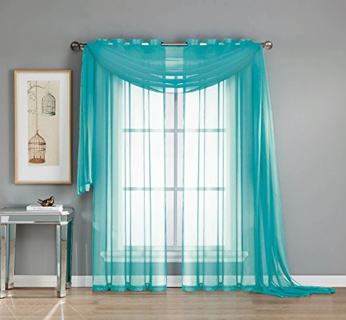 Window Elements Diamond Sheer Voile 56 x 216 in. Curtain Scarf, Turquoise