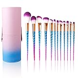 Makeup Brushes Set 12Pcs Professional Colorful Unicorn Foundation Kabuki Blending Blush Concealer Eye Face Liquid Powder Eyeliner Eye-shadow Cosmetics Lip Brush Tool Brushes Kit