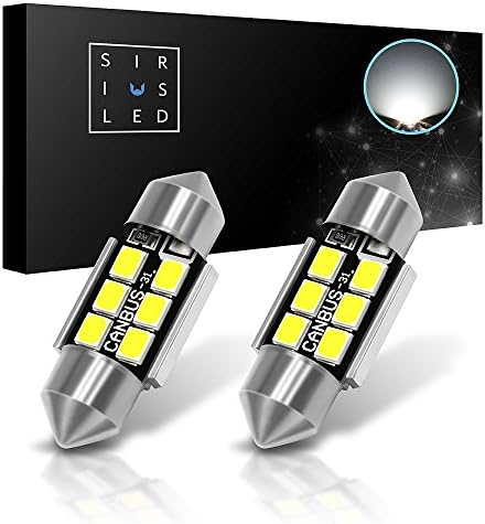 SiriusLED Super Bright 2835 Chipset 6 SMD Canbus Error Free LED Festoon Bulbs for Car Interior Lights License Plate Dome Side Marker Courtesy 1.25" 31MM Festoon 3175 DE3175 6428 6000K Xenon White