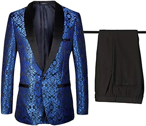 Wilngo Men's Elegant Two Piece One Button Luxury Floral Tuxedo Wedding Party Jacket & Pants Suit
