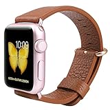 JSGJMY Apple Watch Band 38mm Genuine Leather Wrist Strap Replacement Bracelet with Stainless Metal Clasp for Iwatch Series 3/Series 2/Series 1/Edition/Sport(Light Brown+Rose gold Clasp)