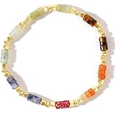 SHINUS BOHO Gold Dainty Beaded Bracelet Handmade Rainbow Stretch Bracelets For Women,Fashion Bohemian Beads Crystal Gemstone Prom Jewelry Gift Frindship.