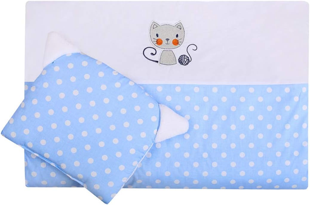 BlueberryShop Emboidered Cotton Pram Crib Moses Basket 2pc Set Quilt & Pillow (29.5" x 25.5") (0-12 m) (75 x 65 cm) Blue Sky