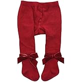 ccgo Newborn Baby Girls Tights Infant Toddler Girls Leggings Velvet Bowknot Warm Cotton Stockings Pant Baby Tight Socks (S(0-12 Months), Red-1 pack) (BT01)
