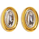 Vintage Oval Stud Earrings for Women Geometric Statement Minimalist Contrast Stainless Steel Thick Studs Earrings Dainty Ear Jewelry