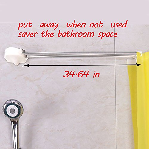 BAOYOUNI Foldable Wall Mounted Shower Curtain Rod Space Saver Stainless