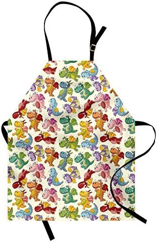 hgdsafiga Children Apron, Baby Loving Cute Dangerous Happy Dinasours in Rainbow Colored Nursery Kids Print, Unisex Kitchen Bib Apron with Adjustable Neck for Cooking Baking Gardening, Multicolor