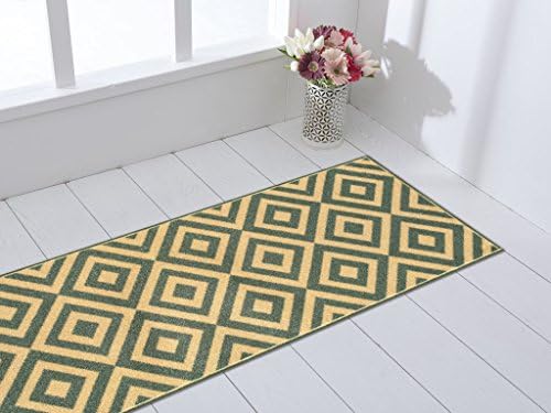 Rubber Backed 31" x 10' Trellis Squares Teal-Green &amp; Beige Non-Slip LONG Runner Area Rug Milldia Milano Collection Area Rugs MIL5006-3X10