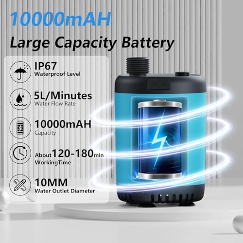 Portable Camping Outdoor Shower, 10000mAH Rechargeable Electric Pump 5 gal Collapsible Bucket Intelligent Digital Display 5 Shower Modes IPX8 Waterproof for Hiking, Travel, Pet Bath, Beach, RV