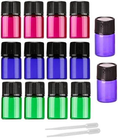 30 Pcs-Colorful Sample Glass Bottles 1ml 2ml 3ml Mini Essential Oils Vials with Orifice Reducer and Screwcap Perfume Cosmetics Lotion Jars Container,2 plastic Pipettes Dropper (2ml)