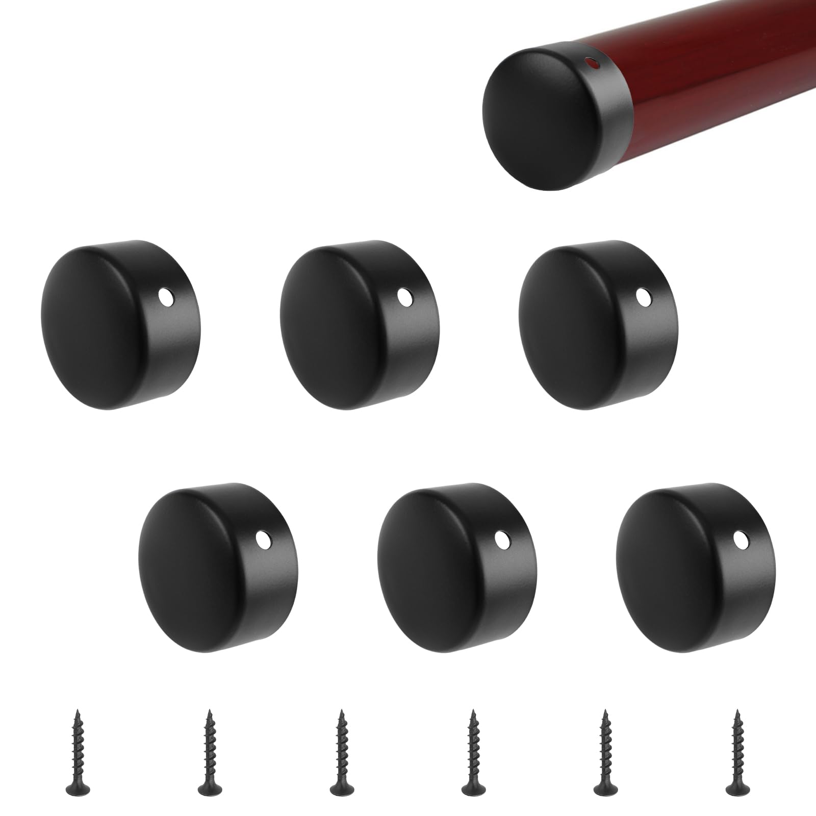 UFURMATE 6PCS 45mm Stainless Steel Round Handrail End Caps - Black