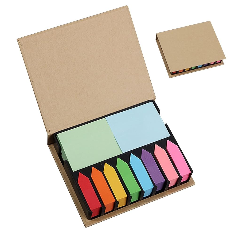 Sticky Notes Set, 2000 Pcs Notes Bookmarks, Rectangular Notes and Memo Stickers with PU Box Gifts for Office Home School Meeting Color Self-Stick Memo Note Pads (Color)