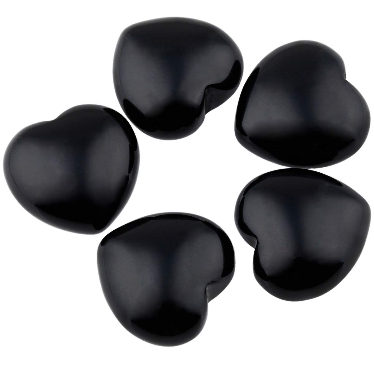 KYEYGWO Black Obsidian Puff Heart Healing Crystals Love Stone, Pocket Stones Palm Worry Stone for Reiki Meditation Balancing, 0.9" (pack of 5)