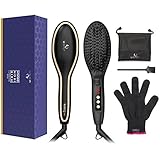 Hair Straightening Brush, USpicy Upgraded Hair Straightener MCH Heating Technology with FREE Heat Resistant Glove for Silky Frizz-free 320-450℉/160-230℃ Adjustable Temperature, Auto Lock, Anti-Scald